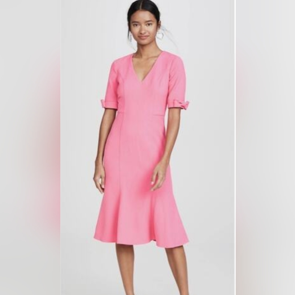 Shoshanna Pink Midi Dress with V-Neck